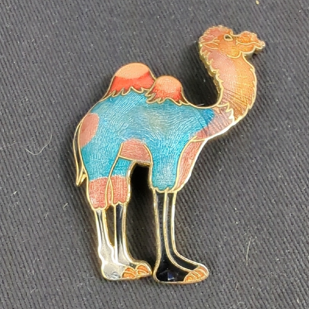 Colorful Enamel Camel Pin - Blue & Coral Accents